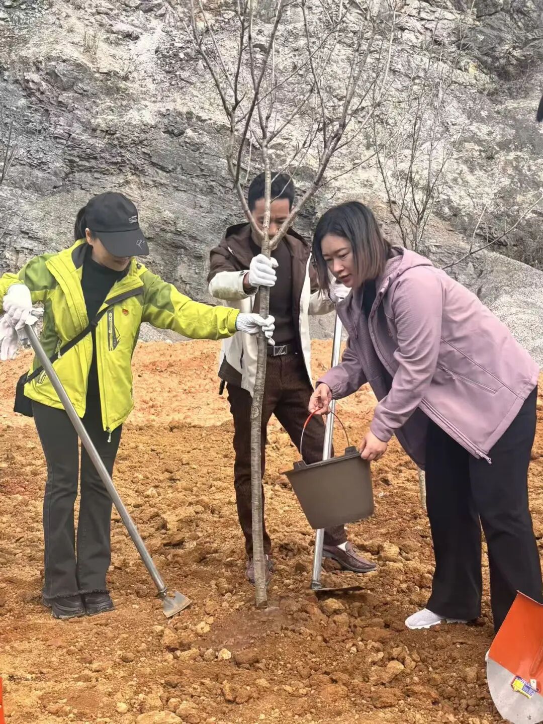 铜仁城交集团公路勘察设计院公司参与G242万山谢桥至老山口段公路改扩建工程WSXL-01标、WSXL-02标项目联合党支部植树节联建活动